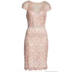 Tadashi Sohji Miranda Sequin Lace Embroidered Dress Bead Wedding Antique Pink 2